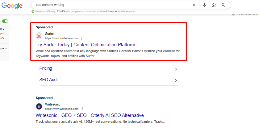 Sponsored position in the Google SERP.